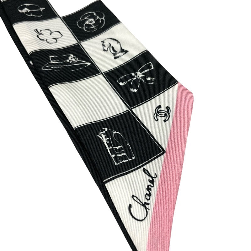 シャネル CHANEL スカーフ ブラック ホワイト ピンク ココマーク ヘアアクセサリー