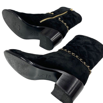 シャネル CHANEL ブーツ ショートブーツ 靴 シューズ チェーン ココマーク スエード ブラック 黒 ゴールド
