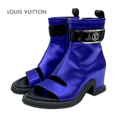 ルイヴィトン LOUIS VUITTON ムーンライトライン ブーツ ショートブーツ アンクルブーツ 靴 シューズ ベルト サテン ブルー